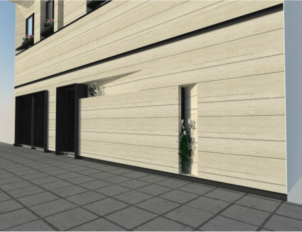 طرح سه بعدی ویژه از طبقه همکف یا دیوار حیاط