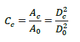 فرمول نسبت سطح مقطع فشرده جریان به سطح مقطع سوراخ